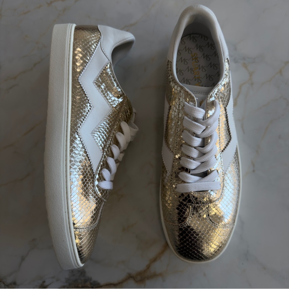 Stuart Weitzman Metallic Gold and White Sneakers